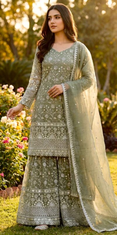 Mahendi Pure Organza Silk Embroidery Work Salwar Suit
