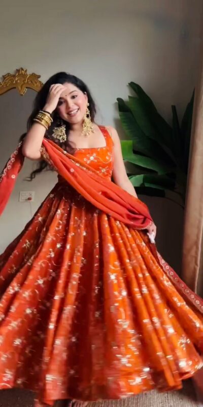 Orange Fandy Silk Sequence Work Salwar Suit