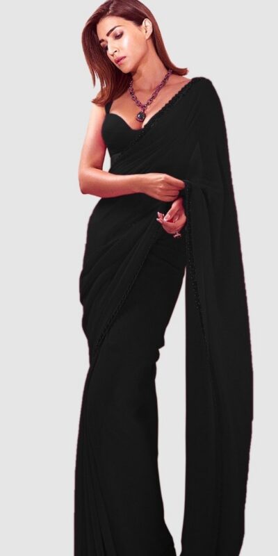 Black Georgette Embroidery Dual Sequence Saree
