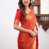 Orange Lichi Silk Border Jacquard Work Saree
