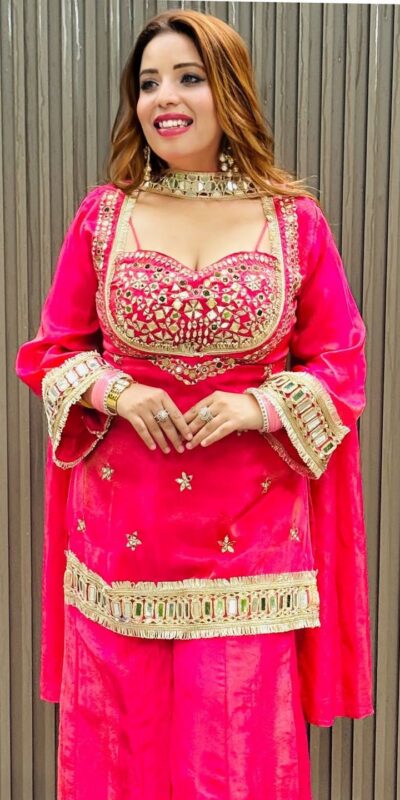 Pink Cosmos Embroidery Mirror Work Salwar Suit