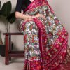 White Gaji Silk Patola Print Lagadi Patta Saree