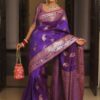 Purple Lichi Silk Border Lace Work Saree
