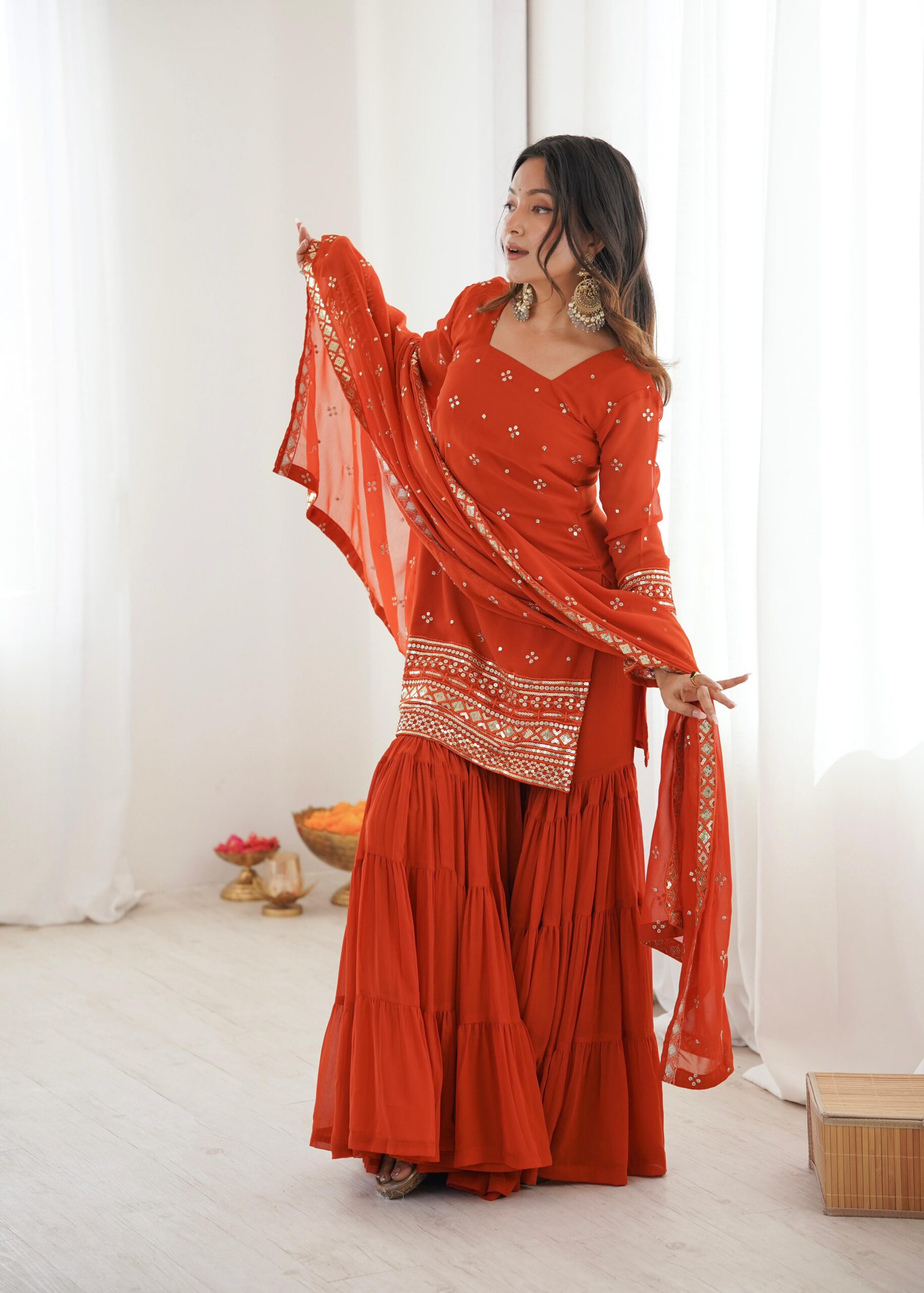 Orange Pure Georgette Sequence Work Salwar Suit