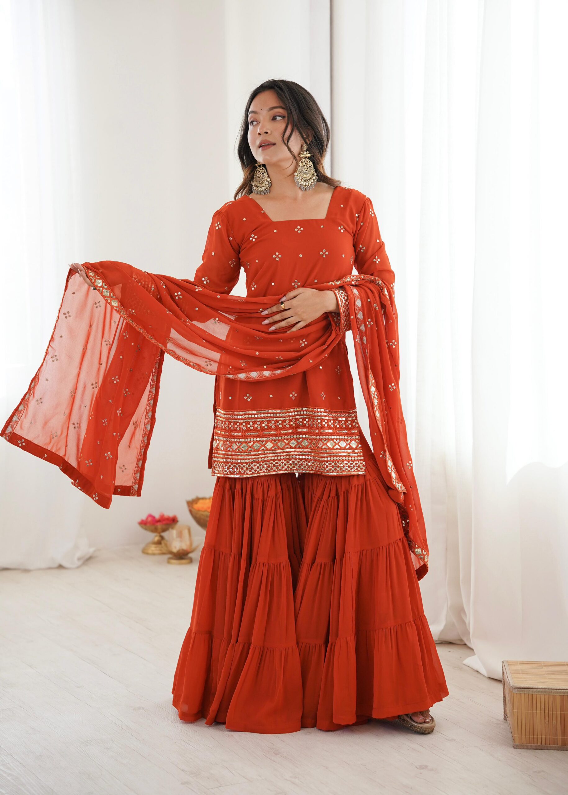 Orange Pure Georgette Sequence Work Salwar Suit - Image 2