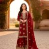 Red Pure Organza Silk Embroidery Cut Work Salwar Suit