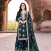 Blue Pure Organza Silk Embroidery Cut Work Salwar Suit