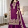 Wine Organza Silk Embroidery Work Salwar Suit
