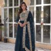 Teal Faux Blooming With Embroidery Zari Work Gown