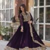 Wine Faux Blooming With Embroidery Zari Work Gown