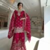 Red Organza Silk Embroidery Lace Work Salwar Suit