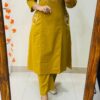 Mustered Soft Cotton Slub Embroidery Work Kurti