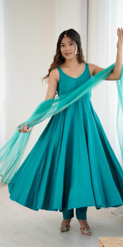 Rama Roman Silk Chanderi Mirror Work Gown