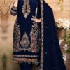 Navy Blue Velvet Embroidery Lace Work Salwar Suit