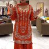 Rust Faux Georgette Lace Work Salwar Suit