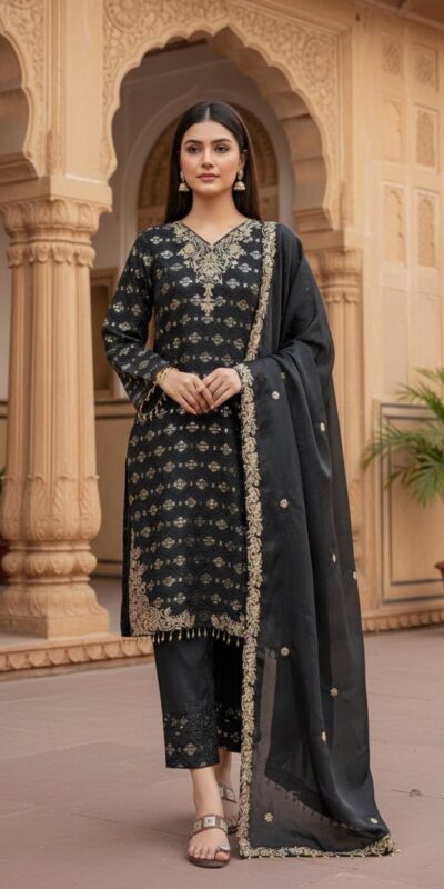 Black Pure Organza Silk Sequence Work Salwar Suit