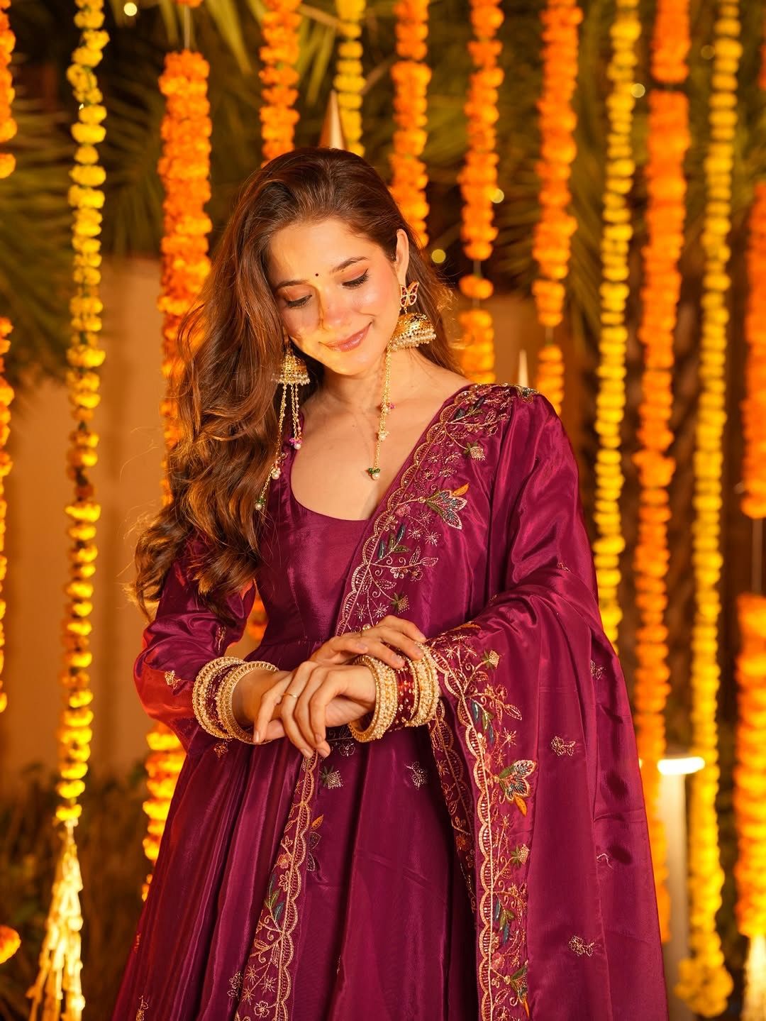 Rani Pink Crap Silk Thread Work Salwar Suit - Image 4