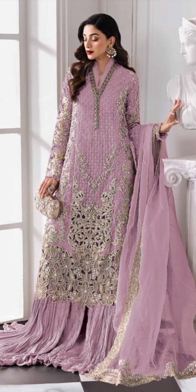 Lavender Georgette Sequence Khatli Work Salwar Suit