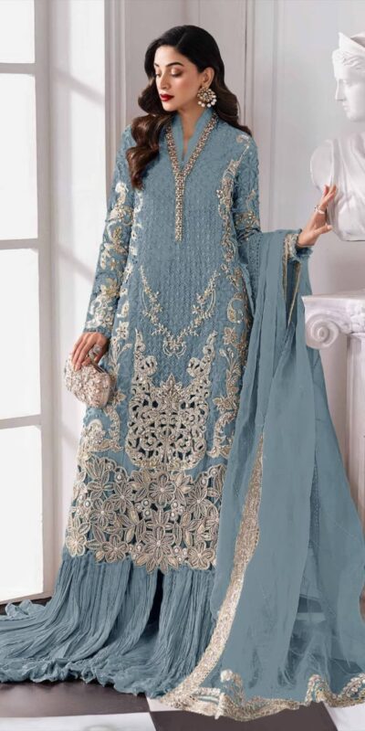 Blue Georgette Sequence Khatli Work Salwar Suit