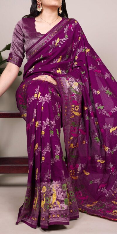 Purple Nylon Weaving Work Saree