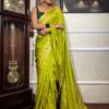 Lime Yellow Soft Lichi Silk Border Jacquard Work Saree