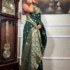 Green Soft Lichi Silk Border Jacquard Work Saree