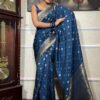 Blue Soft Lichi Silk Border Jacquard Work Saree