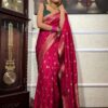 Pink Soft Lichi Silk Border Jacquard Work Saree