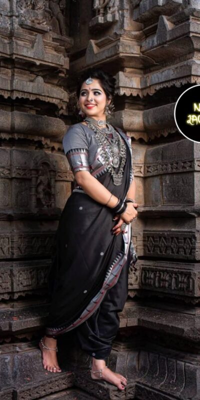 Black Soft Lichi Silk All Over Border Work Saree