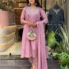 Light Lavender Cotton Silk Mirror Work Salwar Suit