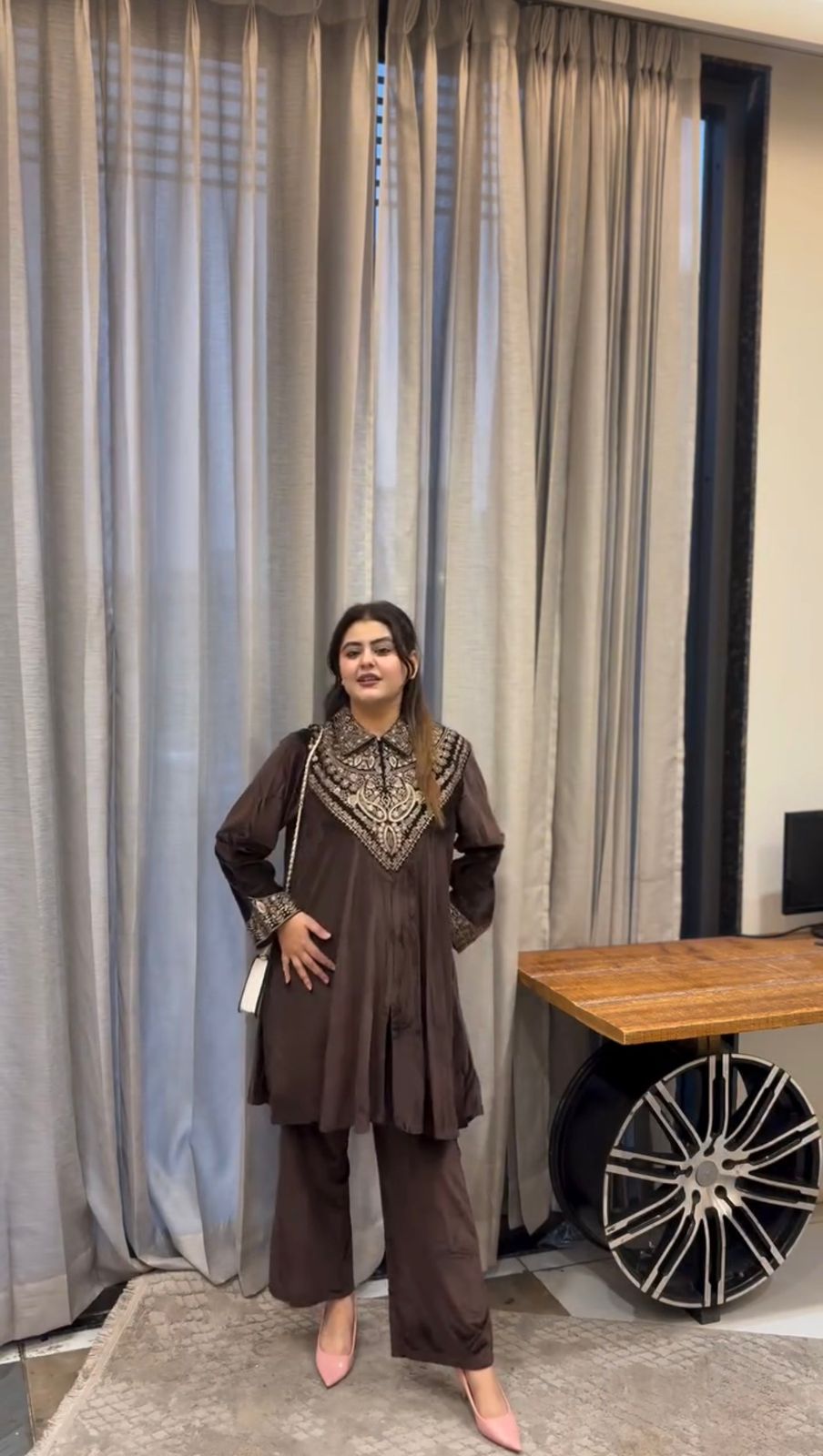 Brown Velvet Sequence Work Salwar Suit