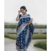 Navy Blue Soft Lichi Silk Lace Border Work Saree