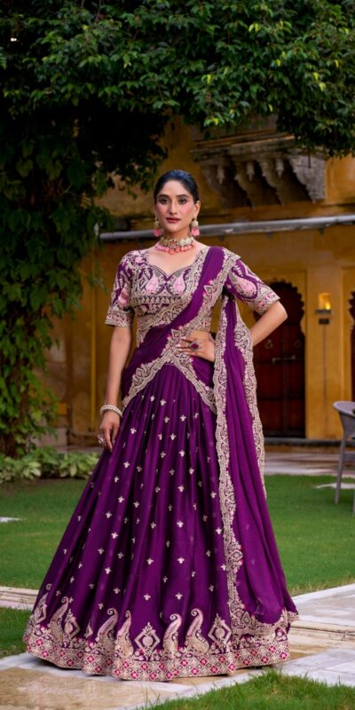 Purple Rangoli Crush Sequins Thread Lehenga Choli