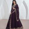 Wine Vichitra Embroidery Lace Work Salwar Suit