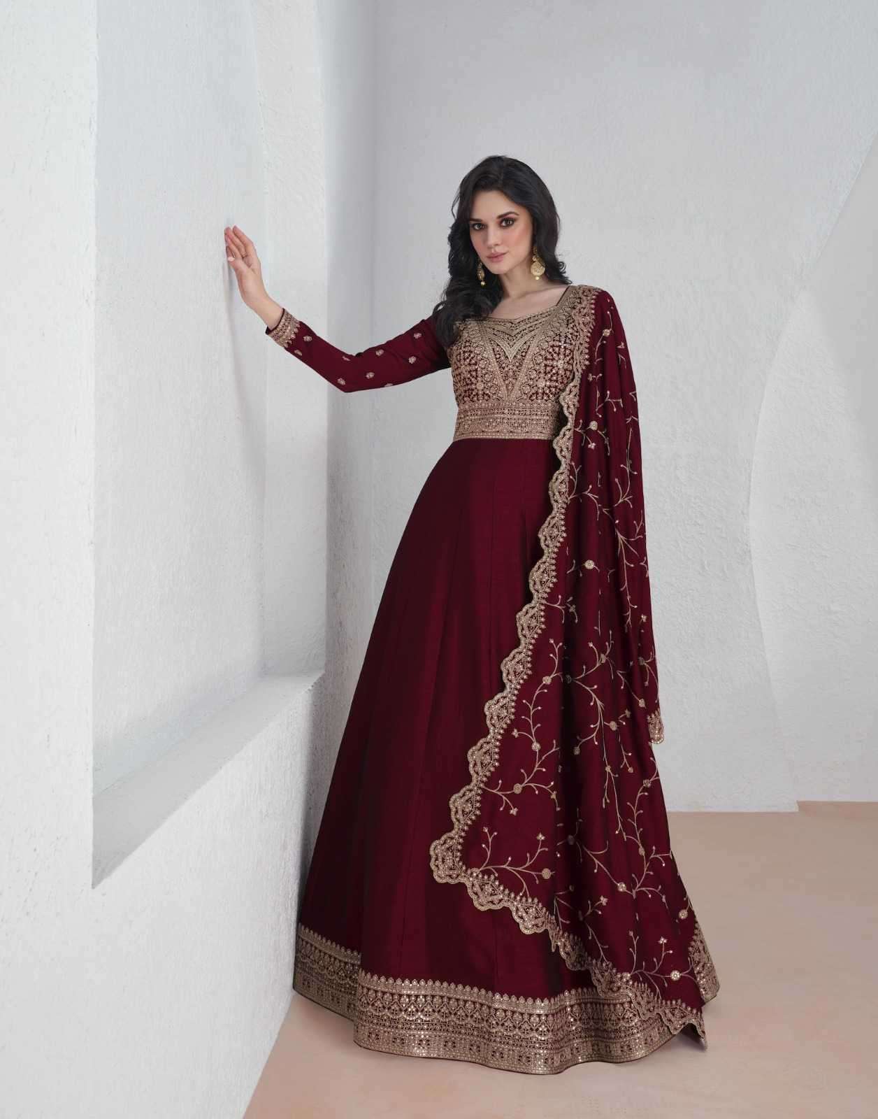 Maroon Vichitra Embroidery Lace Work Salwar Suit