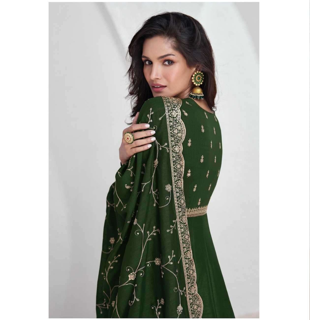Green Vichitra Embroidery Lace Work Salwar Suit - Image 3