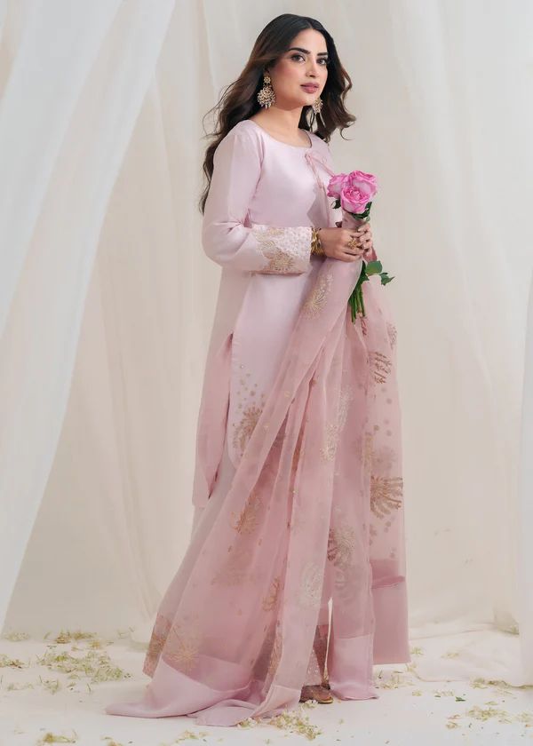 Baby Pink Natural Crep Silk Embroidery Salwar Suit - Image 6
