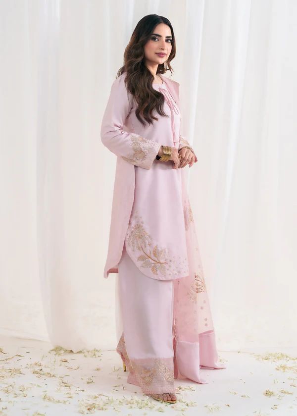 Baby Pink Natural Crep Silk Embroidery Salwar Suit - Image 4