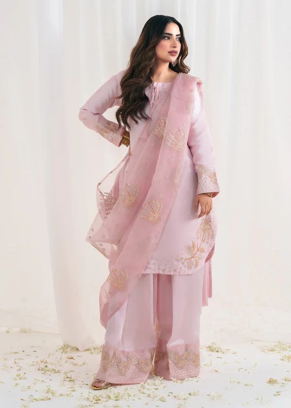 Baby Pink Natural Crep Silk Embroidery Salwar Suit - Image 3