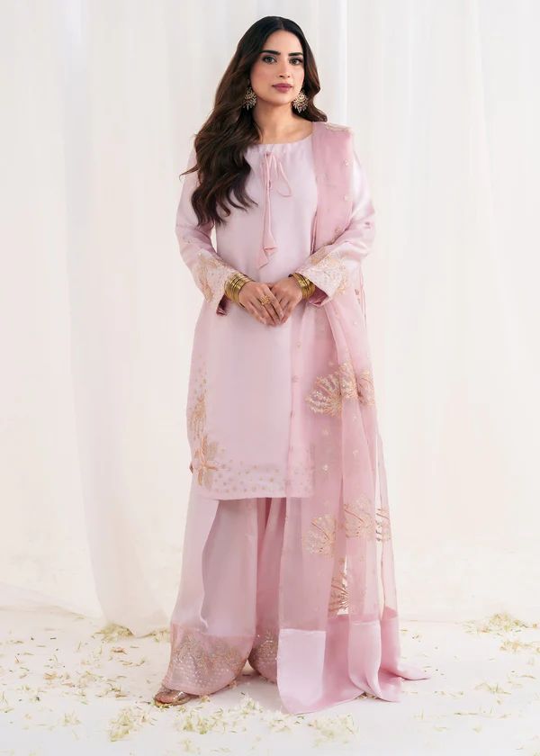 Baby Pink Natural Crep Silk Embroidery Salwar Suit