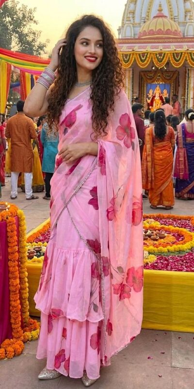 Baby Pink Premium Faux Georgette Saree BD 1805 Baby Pink with Digital Print. Now at just ₹2049. Delivery 4-6 Working Days. Shop now. | Creative Sarees, Embroidered Sarees, Bollywood Sarees, Designer Sarees, Ethnic Saree, Modern Digital sarees, Party Wear Sarees, Sarees
