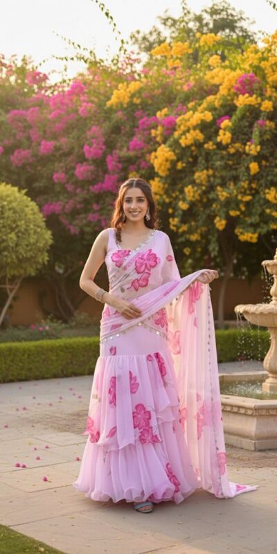 Baby Pink Premium Faux Georgette Saree BD 1805 Baby Pink with Digital Print. Now at just ₹2049. Delivery 4-6 Working Days. Shop now. | Creative Sarees, Embroidered Sarees, Bollywood Sarees, Designer Sarees, Ethnic Saree, Modern Digital sarees, Party Wear Sarees, Sarees