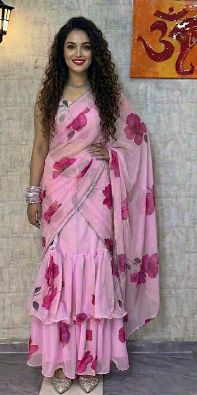 Baby Pink Premium Faux Georgette Saree BD 1805 Baby Pink with Digital Print. Now at just ₹2049. Delivery 4-6 Working Days. Shop now. | Creative Sarees, Embroidered Sarees, Bollywood Sarees, Designer Sarees, Ethnic Saree, Modern Digital sarees, Party Wear Sarees, Sarees