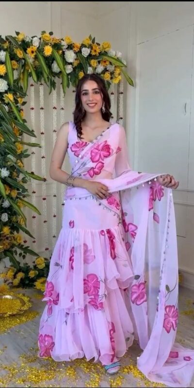 Baby Pink Premium Faux Georgette Saree BD 1805 Baby Pink with Digital Print. Now at just ₹2049. Delivery 4-6 Working Days. Shop now. | Creative Sarees, Embroidered Sarees, Bollywood Sarees, Designer Sarees, Ethnic Saree, Modern Digital sarees, Party Wear Sarees, Sarees