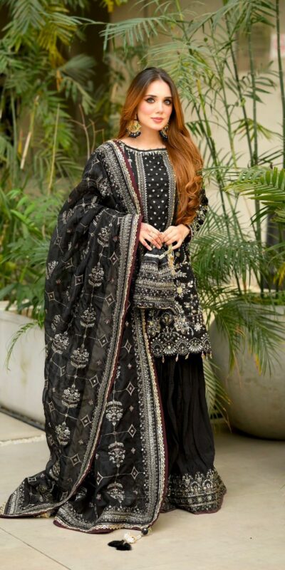 AD 213 Black Khajuri Crush Georgette Salwar Suit with Lace Work & Embroidery Work. Festive Deal ₹2649. Delivery 4-6 Working Days. Shop now. | Jump Suits, Tops & Bottoms, Track Suits, Salwar suit, Casual Suits, Creative suits, Designer Suits, Palazzo Suits, Party Wear Suits, Patiala Suits, Straight Suits, Trendy Wear