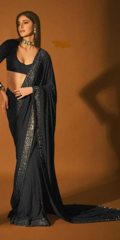 DF 3465 Black Faux Georgette Saree with Embroidery Work & Mirror Work. Affordable Price ₹2099. Delivery 4-6 Working Days. Shop now. | Creative Sarees, Embroidered Sarees, Bollywood Sarees, Designer Sarees, Ethnic Saree, Modern Digital sarees, Party Wear Sarees, Sarees