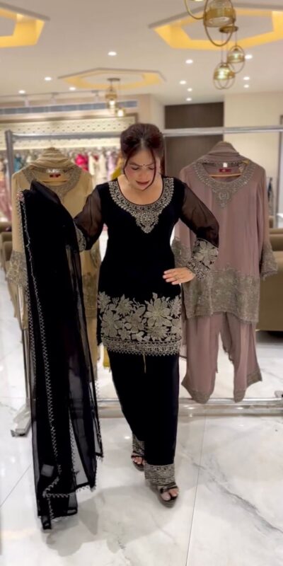 Black Faux Georgette Lace Embroidery Work Salwar Suit