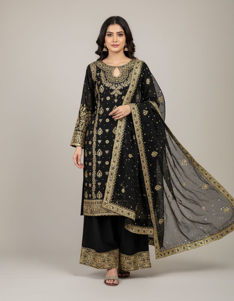 Black Faux Georgette Sequence Work Salwar Suit - Image 4