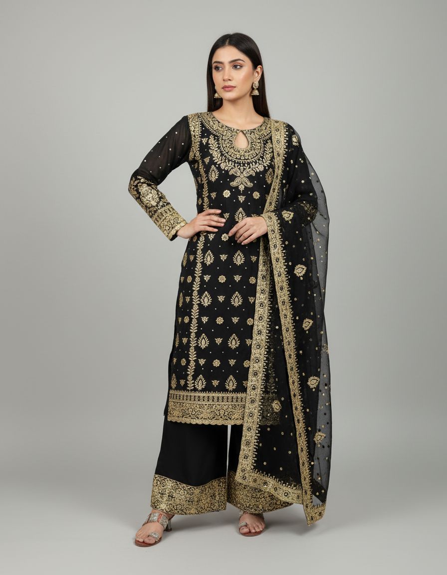 Black Faux Georgette Sequence Work Salwar Suit - Image 2