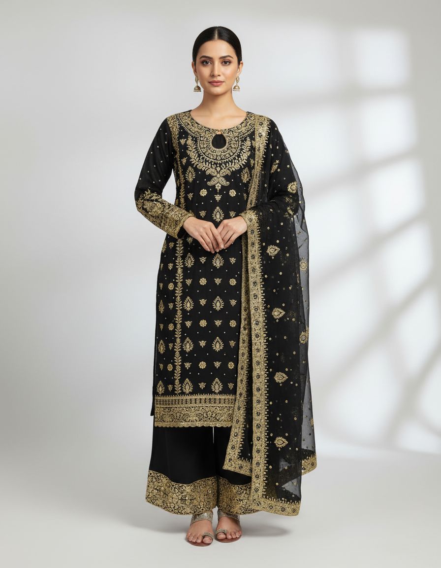 Black Faux Georgette Sequence Work Salwar Suit